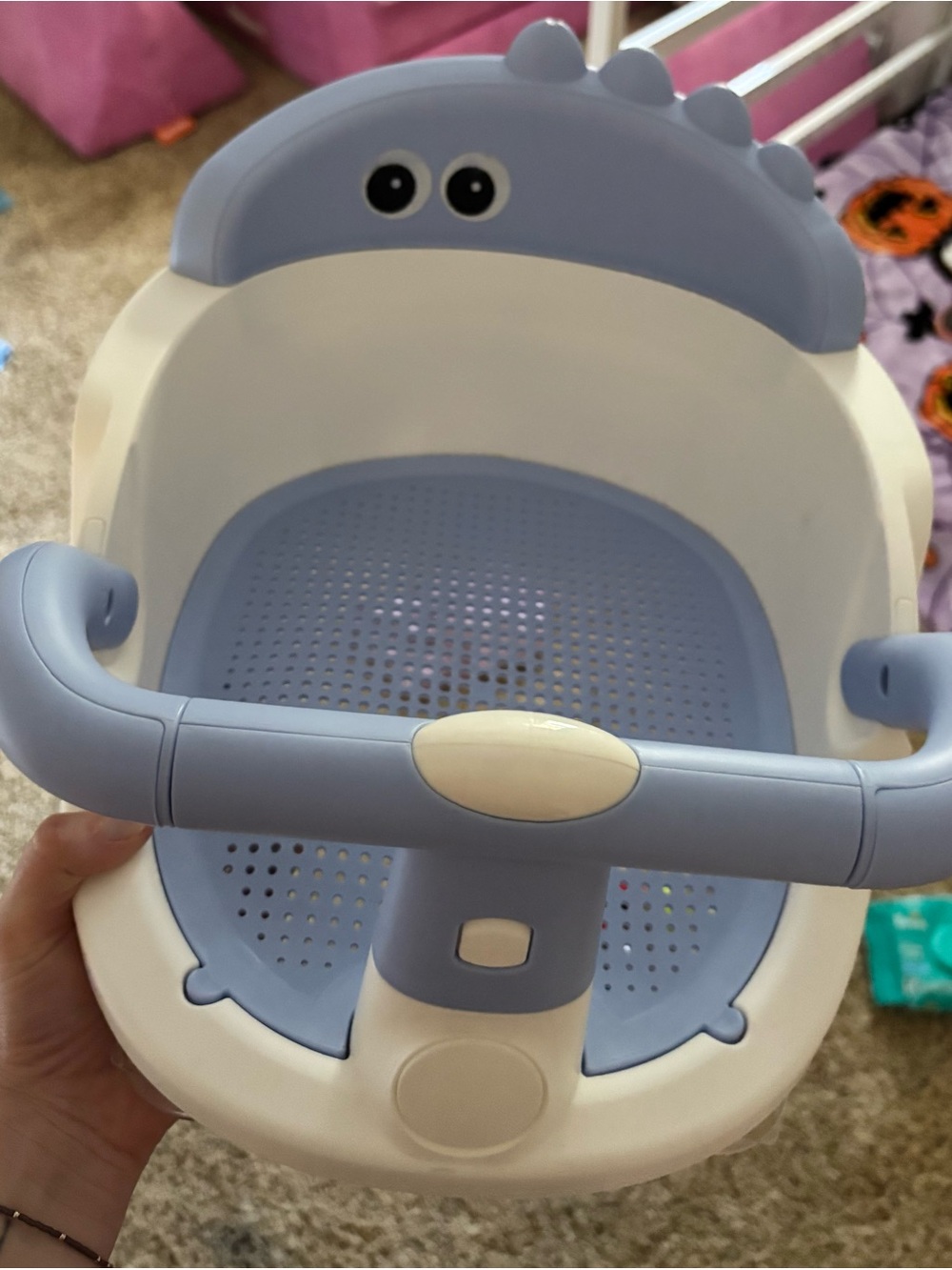 Kids Light Blue and White Ride-On Bath Seat